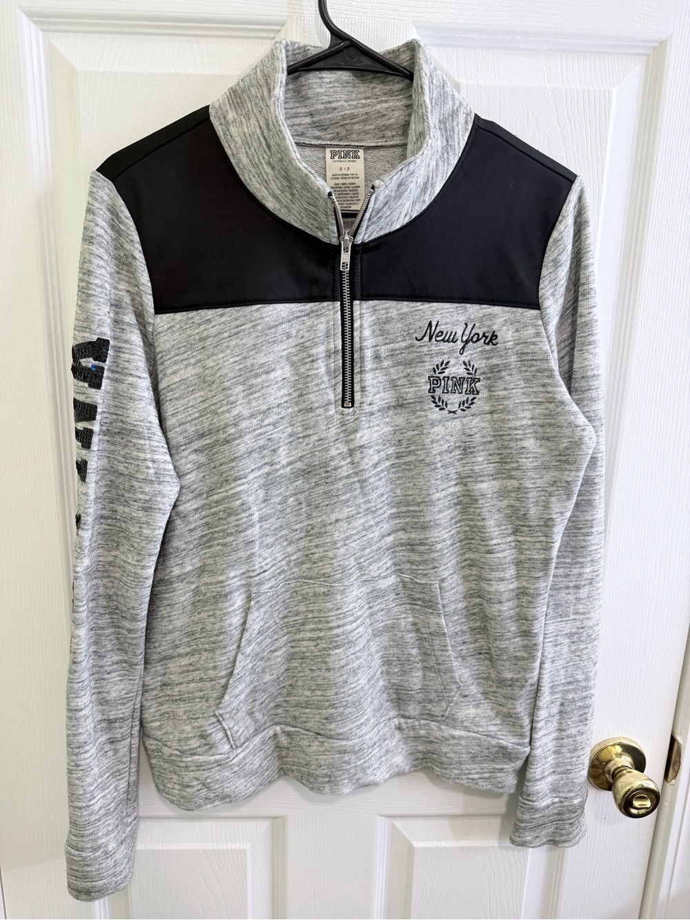 PINK Victoria's Secret Heather Gray and Black Quarter-Zip Pullover